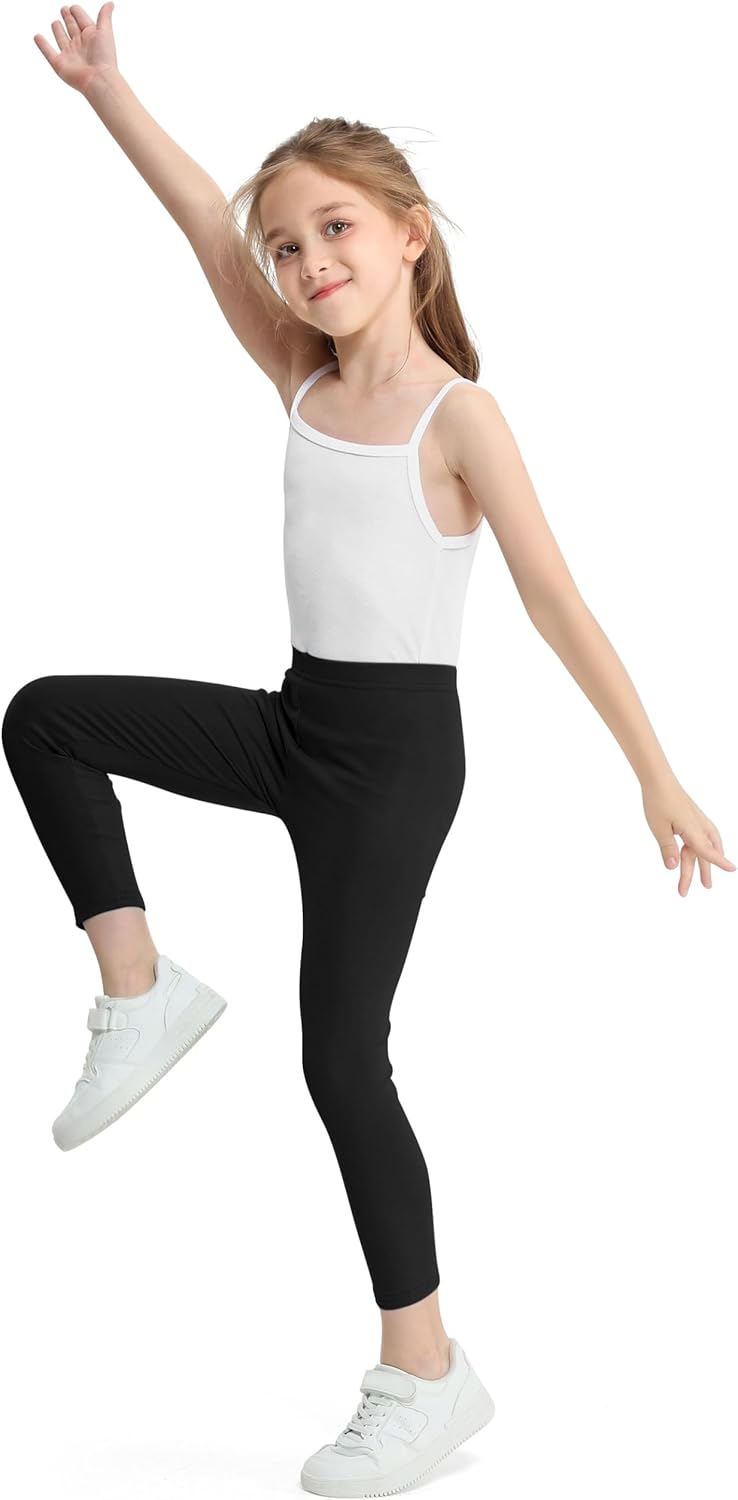 Cooraby 4 Pack Girls Cotton Leggings Ankle Length Leggings Footless Soft Warm Stretchy Tights Pants for Kids - Image 4