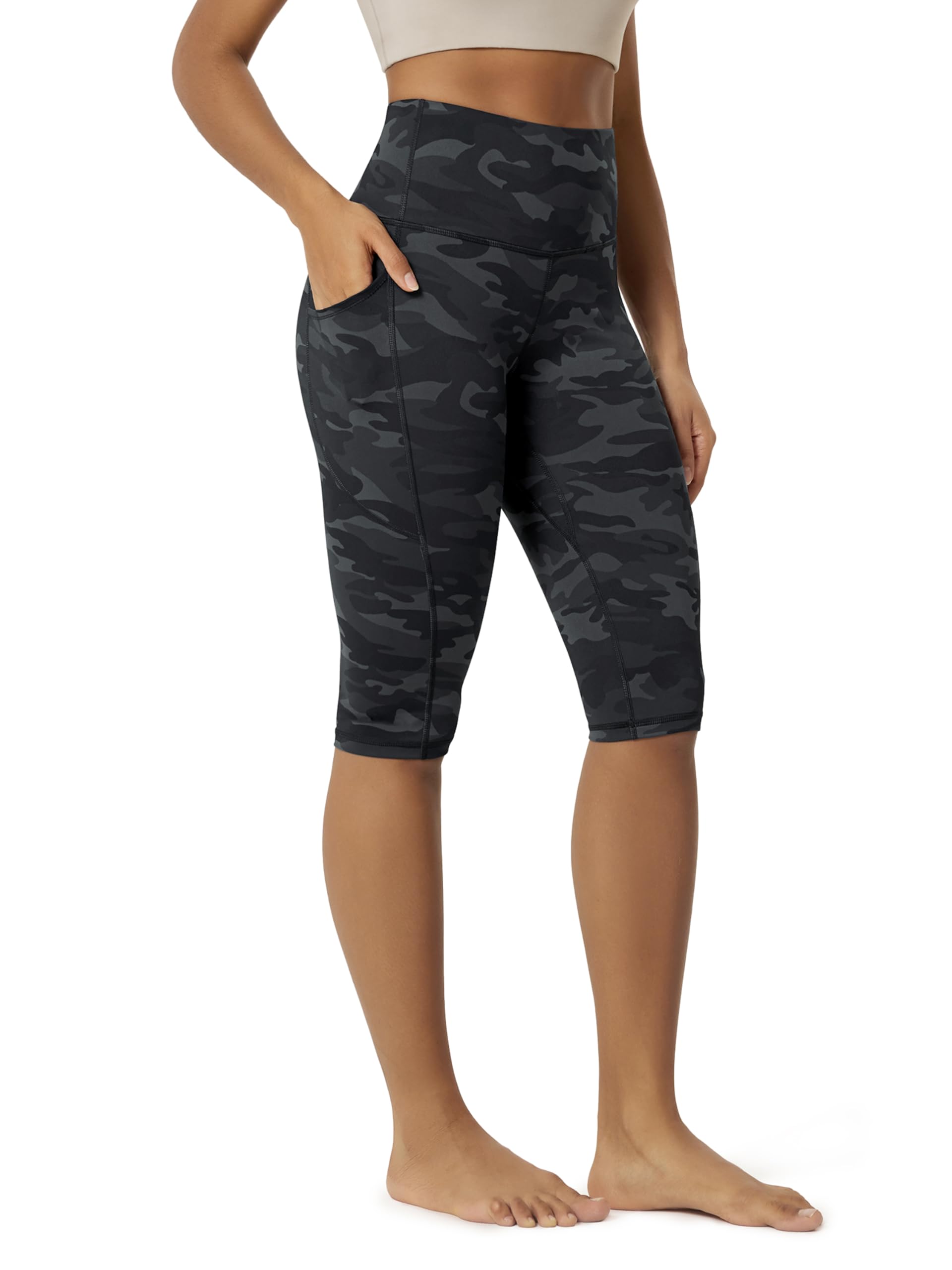 ODODOS Women's High Waisted Yoga Capris with Pockets, Tummy Control Non See Through Workout Athletic Running Capri Leggings