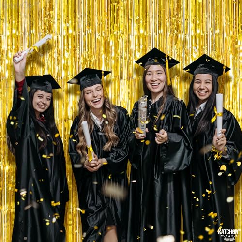 Image of KatchOn, XtraLarge Gold Streamers Backdrop - 3.2x8 Feet, 2 Pcs | Gold Fringe Backdrop Curtain for Ramadan Decorations for Home, Casino, 50th Birthday Decoration | Graduation Decorations 2026