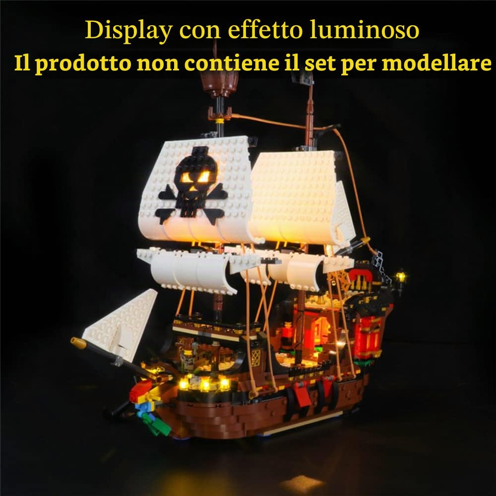 GEAMENT Set di Luci LED Compatibile Con LEGO Galeone dei Pirati (Pirate Ship) – Kit Di Illuminazione per Creator 31109 (Modello di mattoncini non incluso)