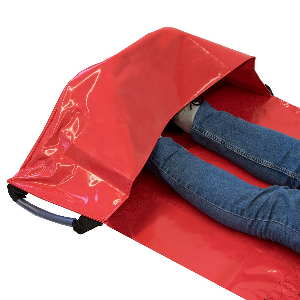 Tragetuch Rettungstuch DIN EN 1865 - Patiententrage Bergetuch aus PVC-Plane mit Fußsack, 10 Tragegriffe, bis 150 kg, Rettungsdienst für Notfallausrüstung, inkl. Transporttasche rot