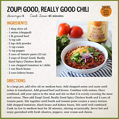 Spicy Chicken Bone Broth by Zoup! Keto-Friendly, Gluten Free, Non-GMO - Great for Stock, Bouillon, Soup Base or in Gravy - 1-Pack (32 oz) - Thumbnail 6