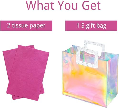 Miniatura 5 de VUOJUR Bolsa de regalo pequeña holográfica de 8.3 pulgadas con papel de seda, reutilizable, bolsa de regalo de cumpleaños para mujeres y niñas,