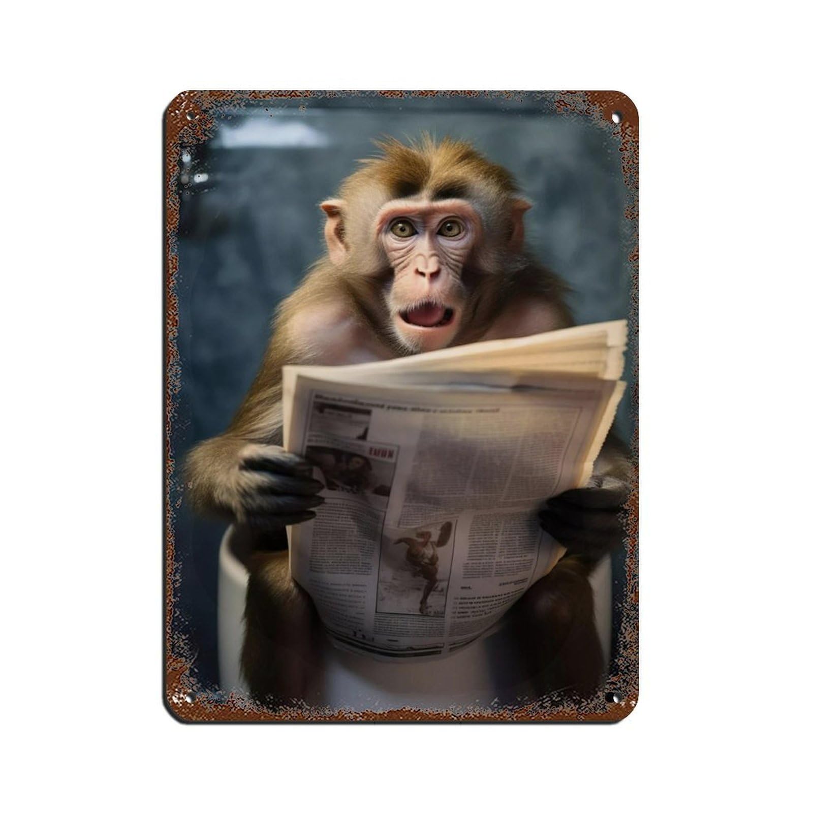 Macaque Monkey Sitting on The Toilet Reading A Newspaper (3) Retro Poster Metal Tin Sign Chic Art Retro Iron Painting Bar People Cave Cafe Family Garage Poster Wall Decoration 12x16inch(30x40cm)