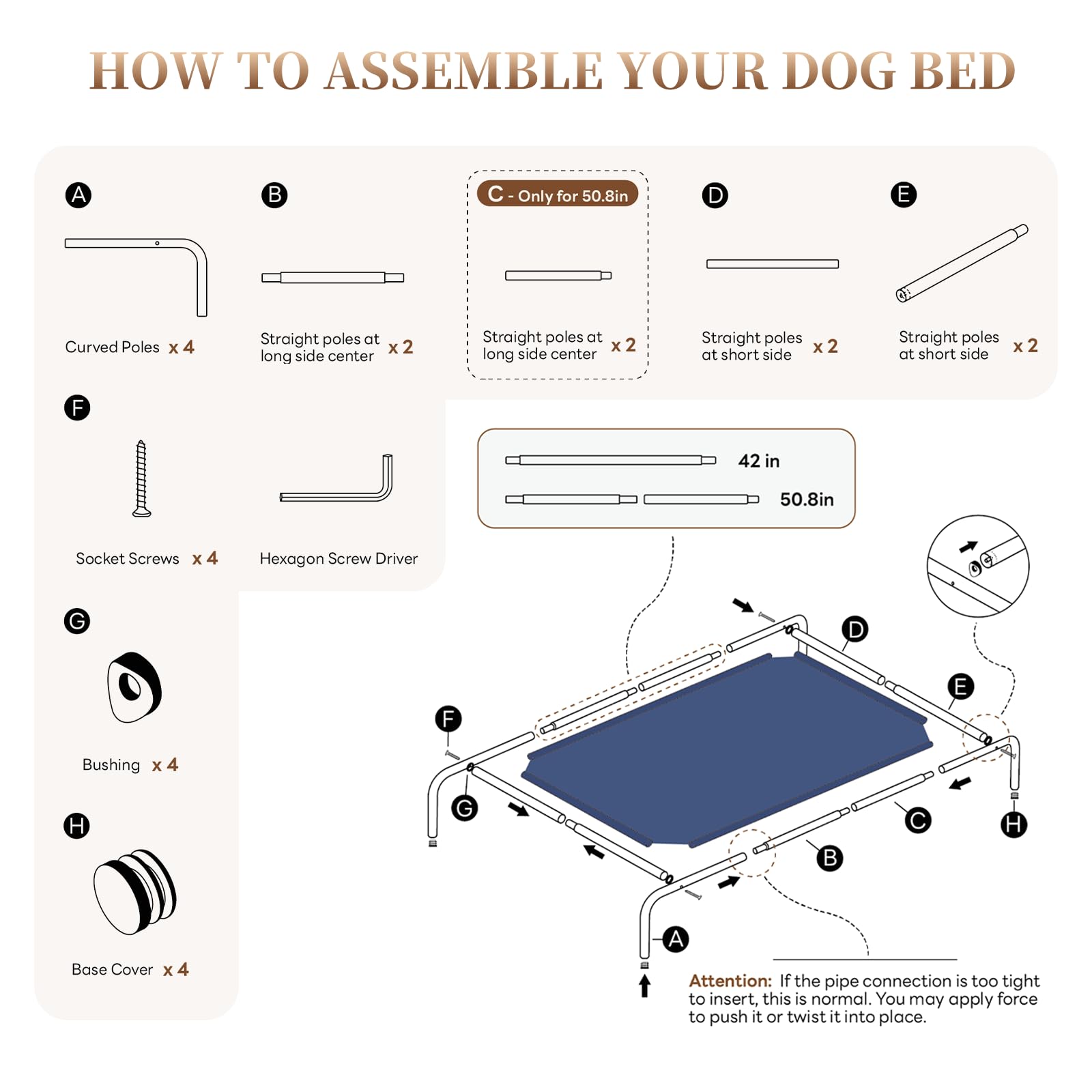 Elevated Dog Bed for Large Dogs, Washable Raised Cot with Skid-Resistant Feet, Waterproof Cooling Dog Beds with Oxford Cloth, Indoor/Outdoor Use, Blue 50in - image 6