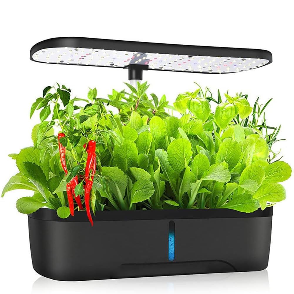 Sistema de cultivo hidropónico,kit de germinación de jardín inteligente,12 cápsulas Kit de jardín de hierbas para interiores Kits de germinación con temporizador automático,con luz de crecimiento LED