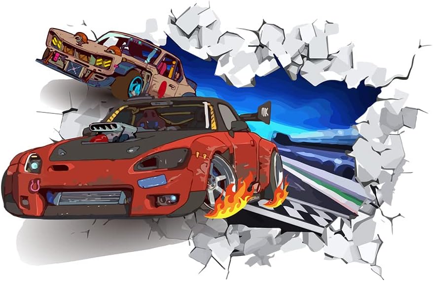 Amazon.com: SUPERDANT 3D Cool Racing Car Wall Decal Colorful Track ...