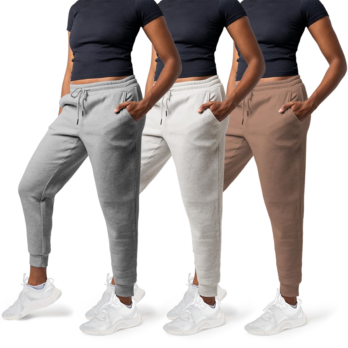 Common Stitch 3 Pack Sweatpants Women - Womens Sweatpants with Pockets, Fleece Womens Joggers, Yoga Pants (Available in Plus)