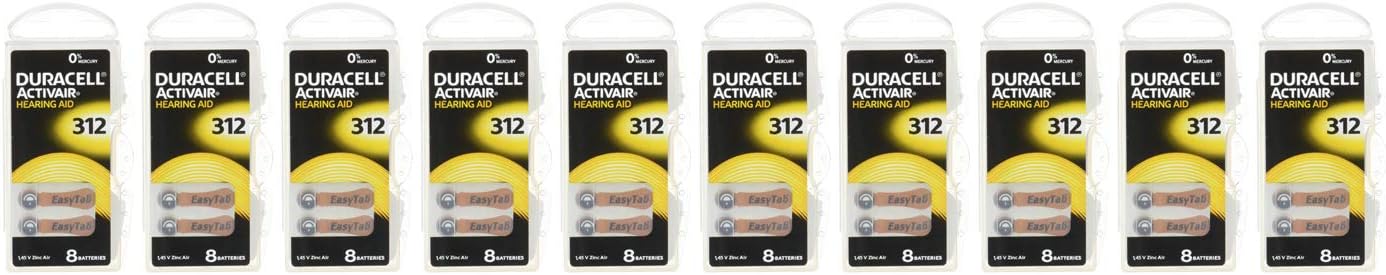Duracell Activair Hearing Aid Batteries Size 312 (80 Batteries), Brown