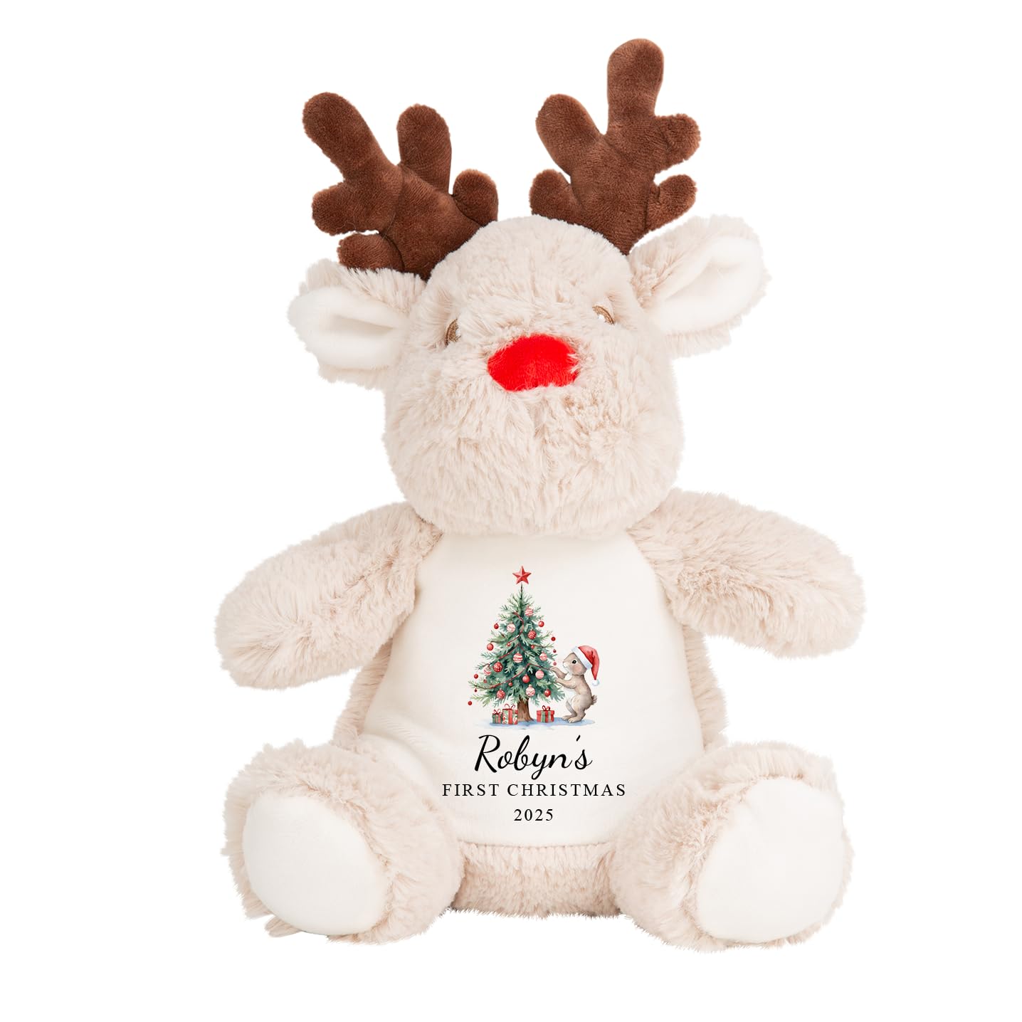 Chicken Craft Personalised Reindeer Soft Toy - Baby's 1st Christmas Keepsake Plush With Name