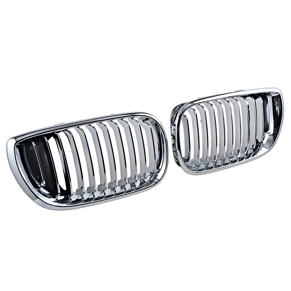 Anzio Euro Style Front Upper Kidney Grille Grill LH RH Compatible with E46 3 Series 320 325 330 4 Door 2002-2005 02 (Single, Chrome)