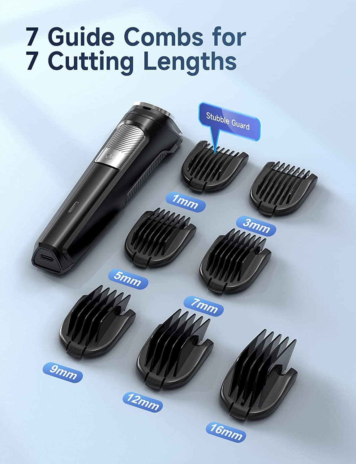 Barttrimmer Herren Haarschneidemaschine, All-in-1 Bartschneider Nasenhaartrimmer Kabellos, USB Wiederaufladbar & Wasserdicht Rasierer Elektrisch mit 7 Aufsteckkämme, Ultrascharfer Klinge