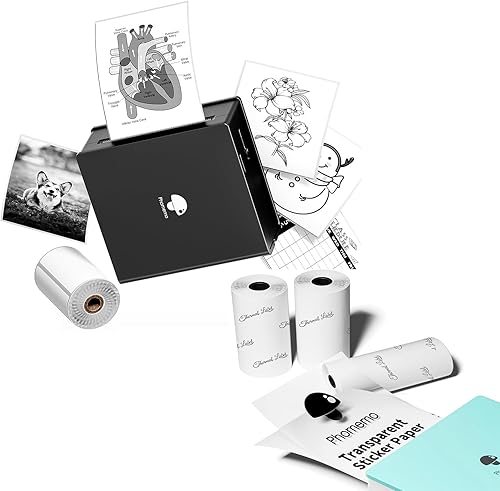 Phomemo 1 mini impresora térmica de bolsillo con etiqueta engomada M02 y 3 rollos de papel