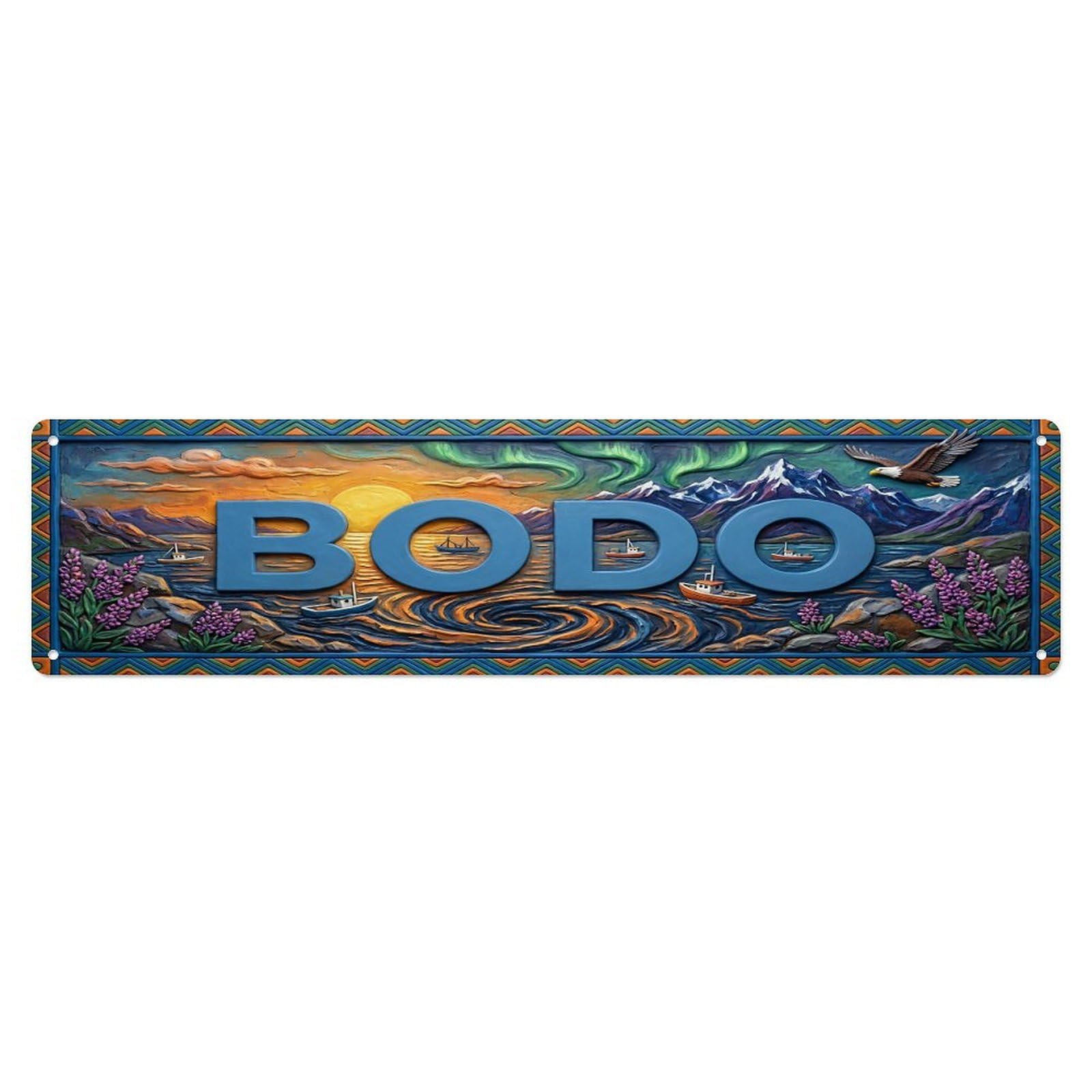 Olhnbad 4X16inch(10X40cm) Vintage Bodo Norway Flag Pattern Metal Tin Sign