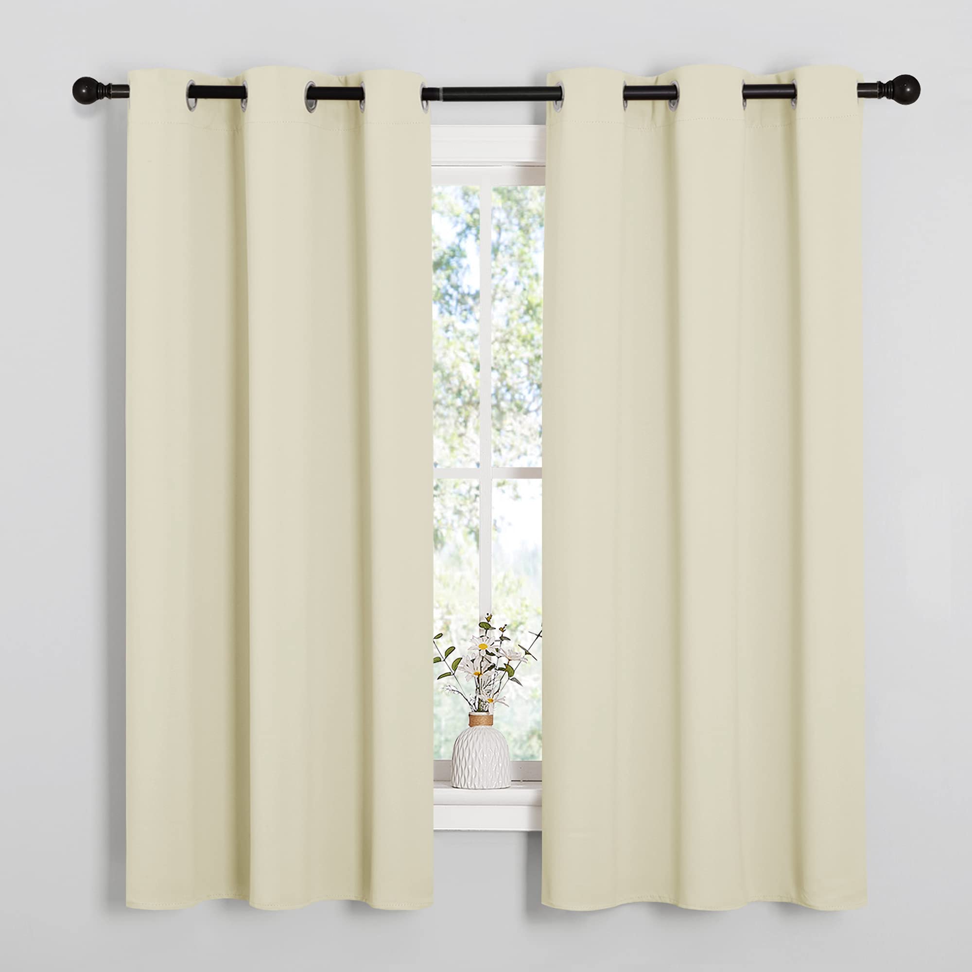 NICETOWN Kitchen Curtains for Decoration, Thermal Insulated Grommet Room Darkening Draperies/Panels for Laundry (Beige, 2 Panels, W42 x L63 inches)
