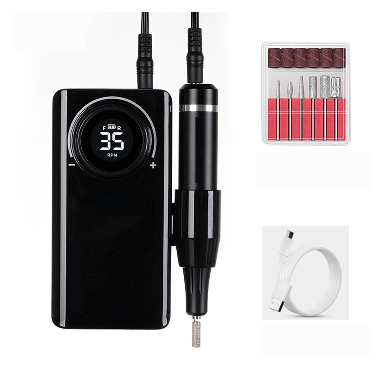 Torno de Uñas Eléctrico, Taladro eléctrico for uñas, 35000 RPM, recargable, for manicura, taladro for uñas, aparato for manicura, pulidor de Gel for uñas(Nero)
