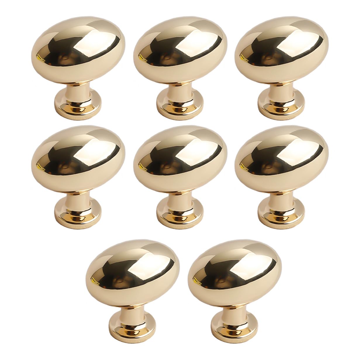 Pidynx 8 Pack Gold Cabinet Knobs 1.3" Bright Gold Egg Drawer Knobs Zinc Alloy Single Hole Pulls for Dresser 33mm Oval Cupboard Handles for Kitchen Wardrobe Cabinet Bathroom Hardware (8, Bright Gold) — image 1