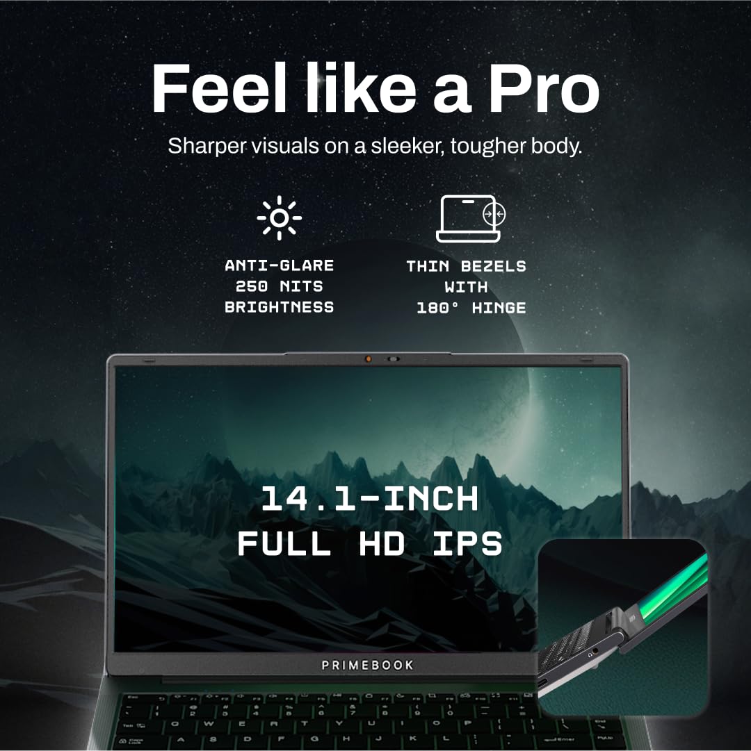 Primebook 2 Pro 2025 (New Launch) | 8GB RAM, 128GB UFS Storage | 14.1-Inch FHD IPS Display | 14 Hours Battery | MediaTek Helio G99 | Android 15 (PrimeOS 3.0) | Backlit Keyboard | in-Built AI | Gray 25