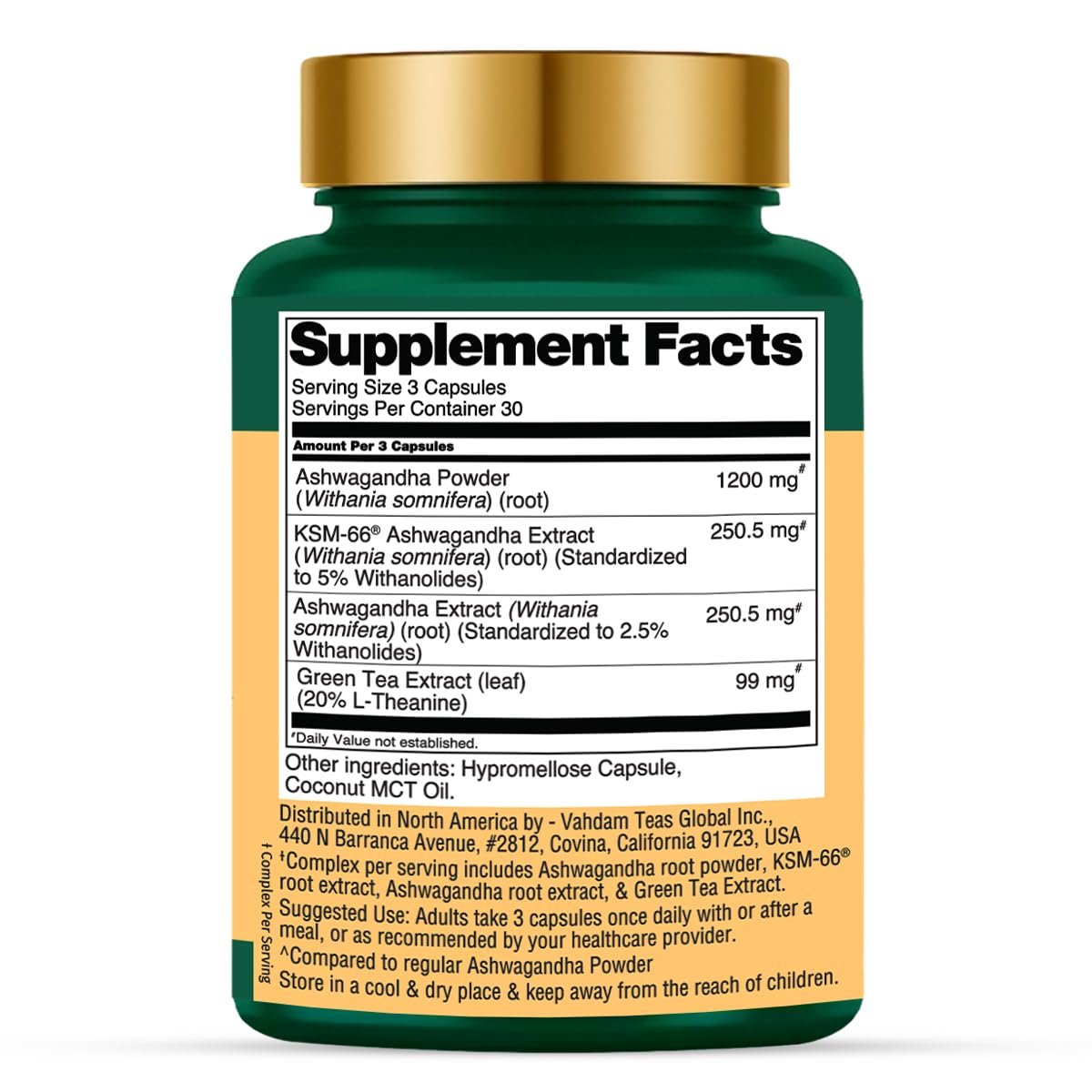 VAHDAM Ashwagandha Supplement 1800mg with Ashwagandha Root Extract and L-Theanine | Support Stress Relief, Mood and Sleep | 90 Capsules