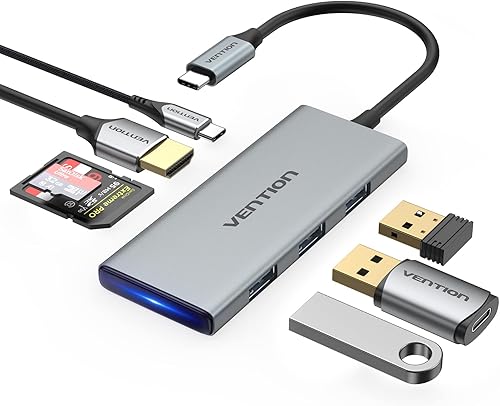 VENTION Hub USB C para MacBook Pro, adaptador multipuerto USB C 7 en 1 con puertos HDMI 4k 100W PD USB 3.0 SDTF, USB C Dock compatible con MacBook