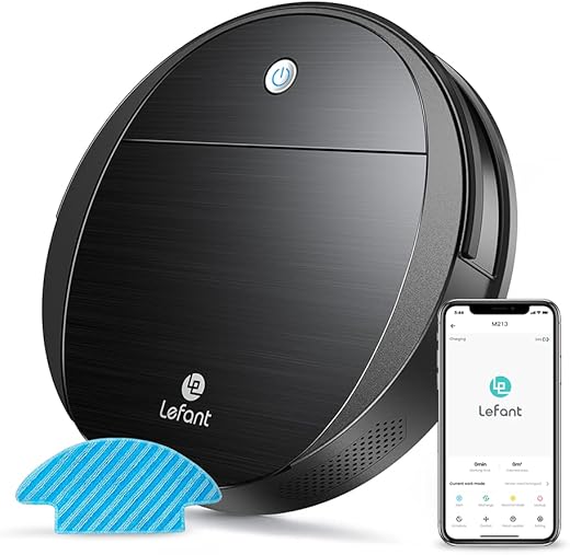 LEFANT Robot Aspirapolvere Lavapavimenti Mini,2200pa Forte aspirazione,6D Sensore di Collisione,Alexa/Google,Ideale per peli...