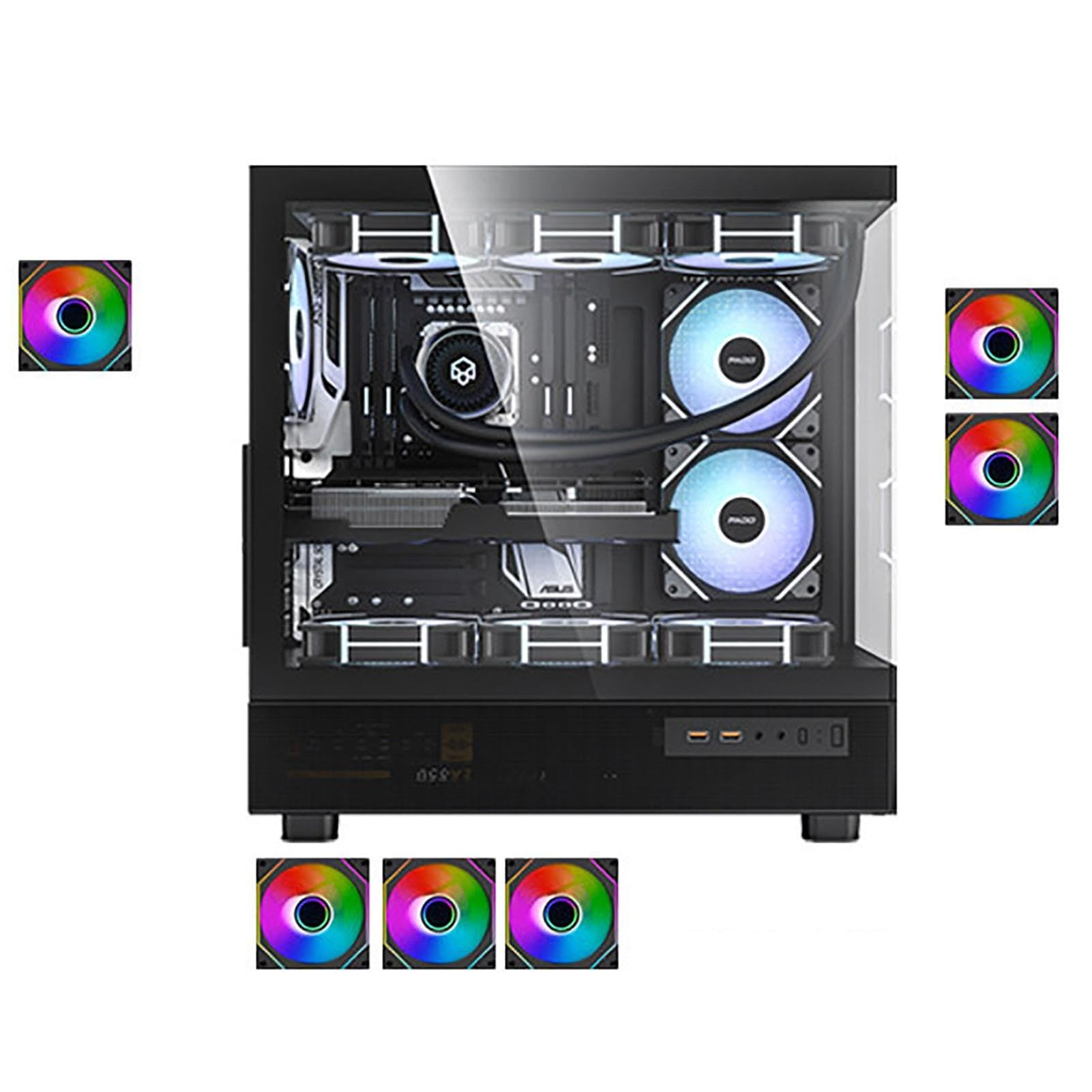 upim Computergehäuse, E-ATX-Gehäuse, Mid-Tower-Desktop-Computer, Gaming PC Gehäuse, USB 3.0-Anschlüsse, Doppelseitiges Gehärtetes Glas, Unterstützt Wasserkühlung(Black,6fans)