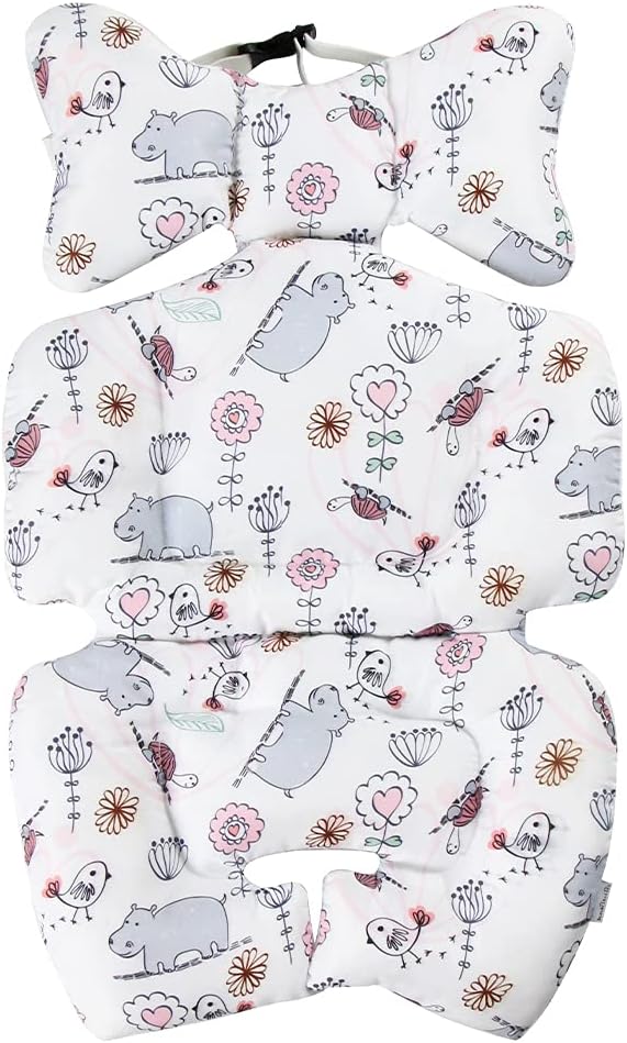 Toddler Car Seat Insert, Baby Stroller Liner Head And Body Support Pillow, Pad Carseat Neck Cushion For Toddler,Hippo
