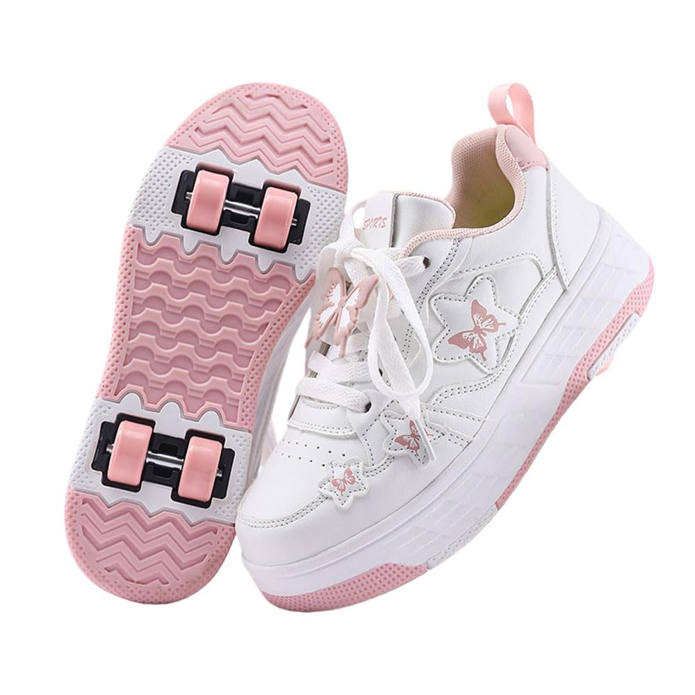 ENEN Papillon Chaussure Roller Fille, Basket Roller pour Enfan Chaussure a Roulette Garcon Fille Garçons Roues Basket a Roulette Adolescents pour Extérieur