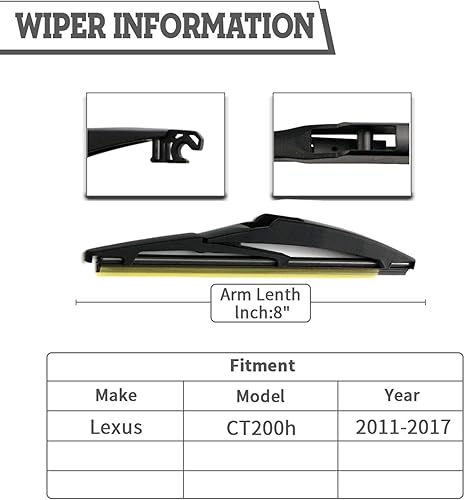 Miniatura 2 de Juego de limpiaparabrisas trasero de 8 pulgadas (paquete de 2) para Lexus CT200h 2011-2017, Toyota Prius C Auris 2012-2019, Urban Cruiser 2009-2016,