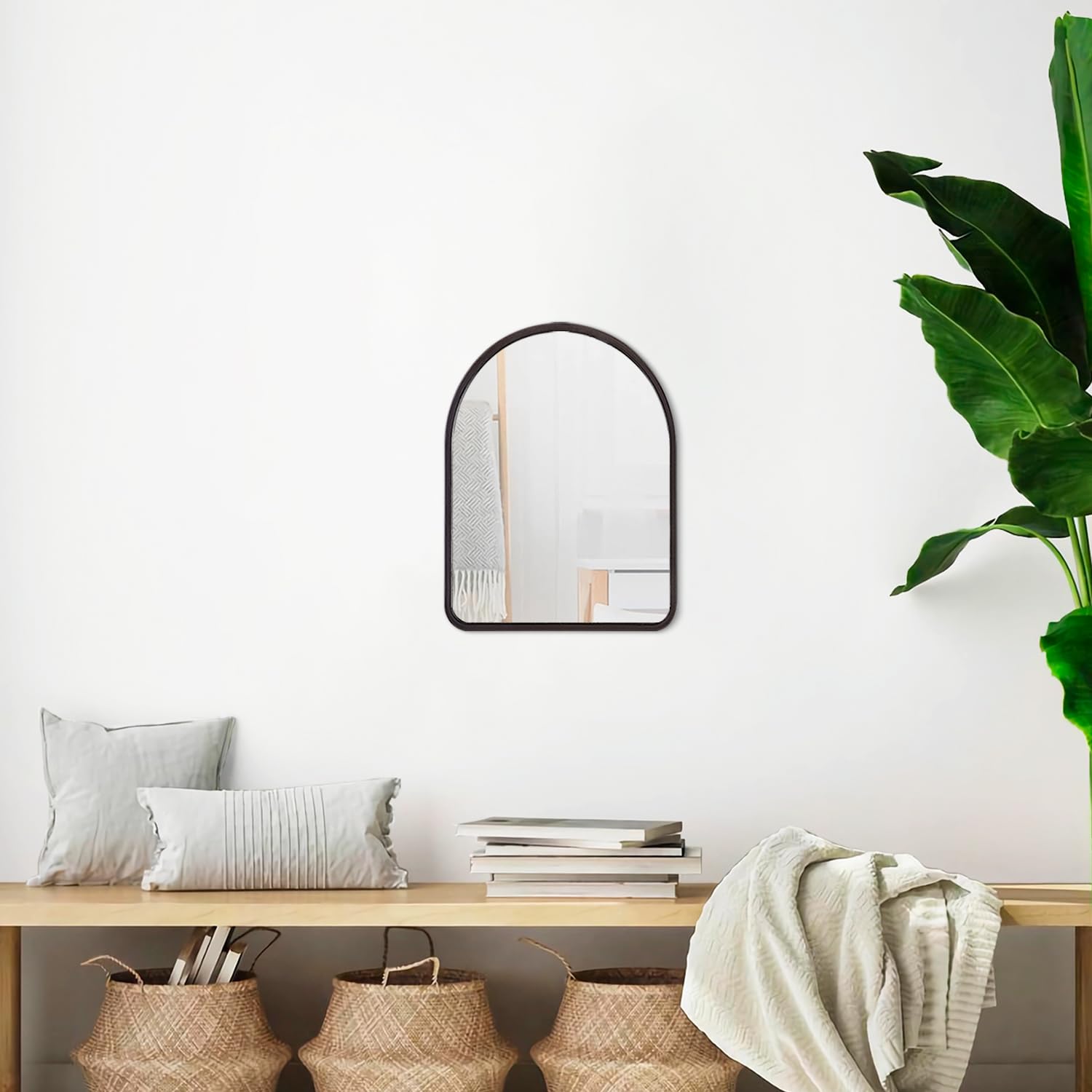 HLFMVWE Black Arched Wall Mirror – 10×14 Inch, Rustic Wood Frame, Shatterproof Glass, Farmhouse Bathroom/Bedroom Decor