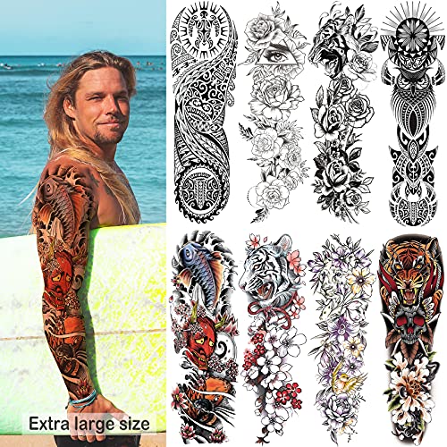 Aresvns Extra Large Japanese Sleeve Tattoo Temporary for Men and Women L22.83''Ã—W7.87'',Realistic Full Arm Fake Tattoos Waterproof and Long Lasting