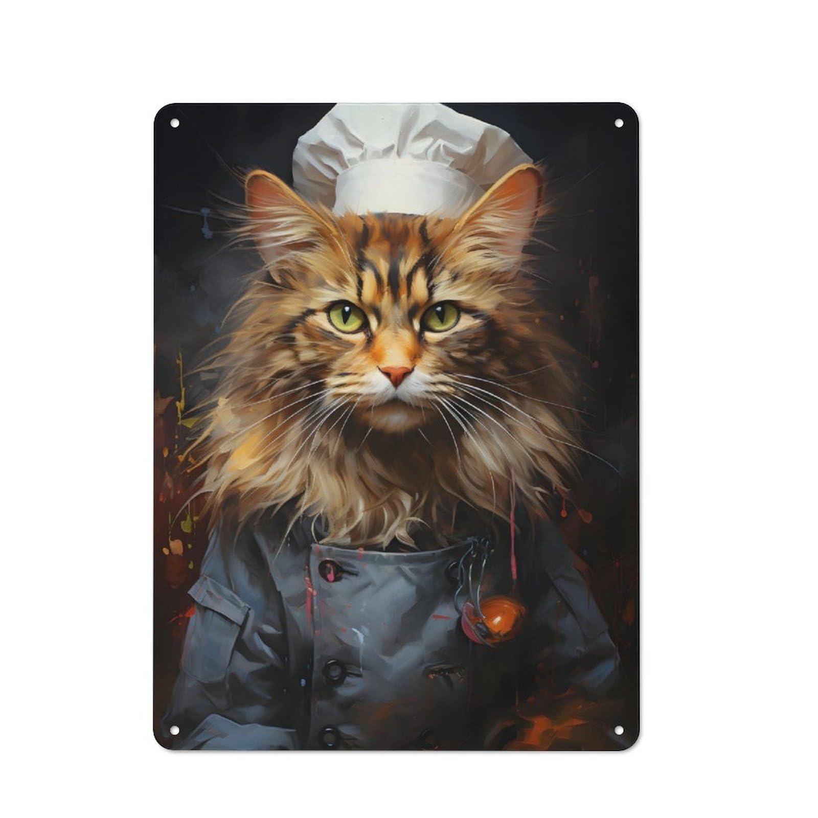 Junmoney Cat Cooking Painting Industrial Industrial Metal Sign 40X30cm, Industrial Wall Decor For Workspace, Cafe, Hallway Or Garage