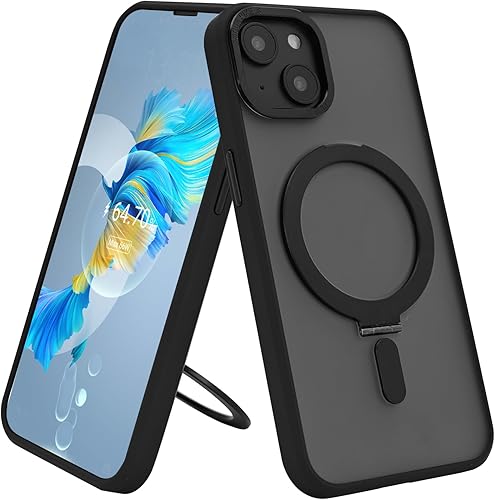 Funda rígida magnética transparente para iPhone 14, compatible con las últimas fundas de teléfono con Magsafe, con soporte, protección de grado