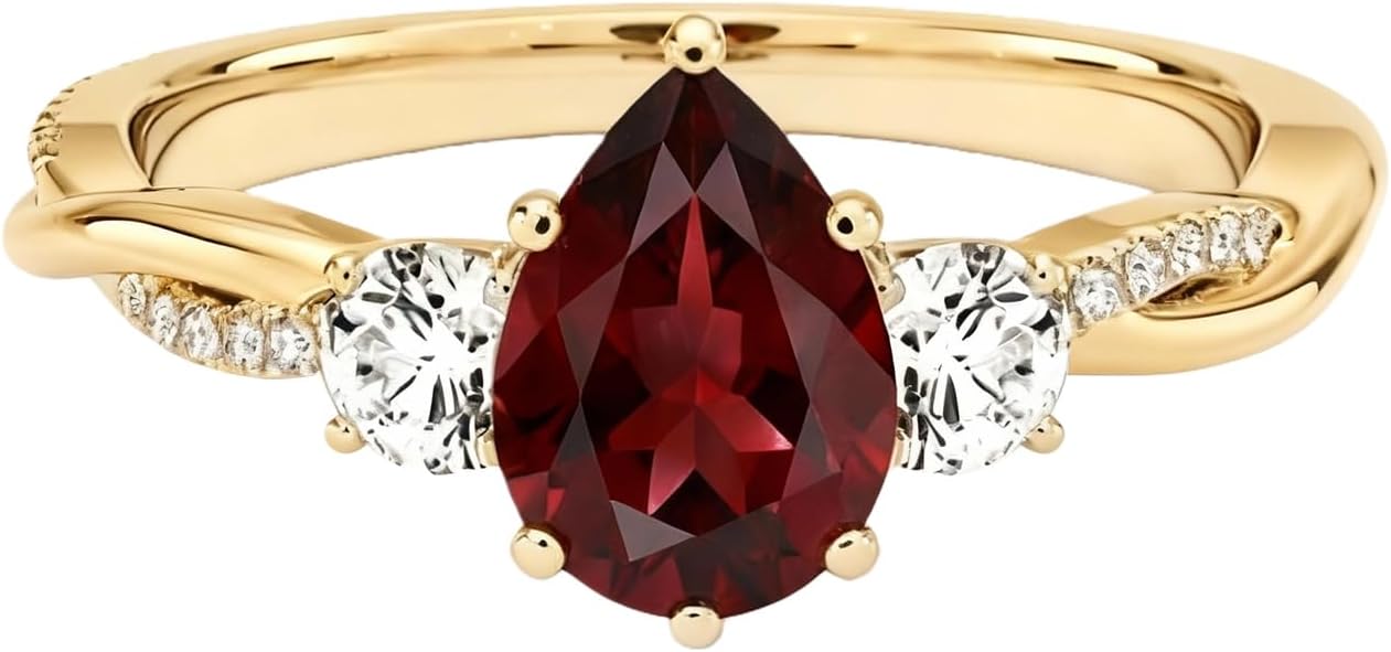 10K 14K 18K Solid Gold 3 Stone Garnet Engagement Rings for Women Center 2CT Natural Garnet Infinity Twisted Rings Promise Wedding Anniversary Ring for Her Size 4-15