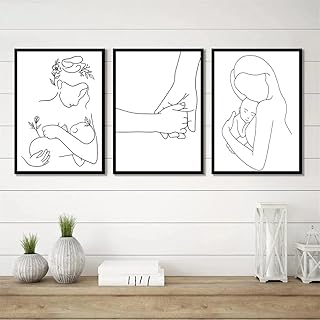 PUYIQARE Mother And Baby Child Art Line Drawing Prints Minimalist Black And White Canvas Wall Art Abstract One Line Art Print Breast Feeding Baby Wall Art For Child Nursery Or Gift for Mom Unframed