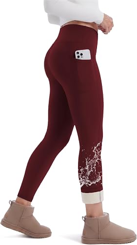 Fleece Lined Leggings Women with Pockets - Winter Thermal Water Resistant
