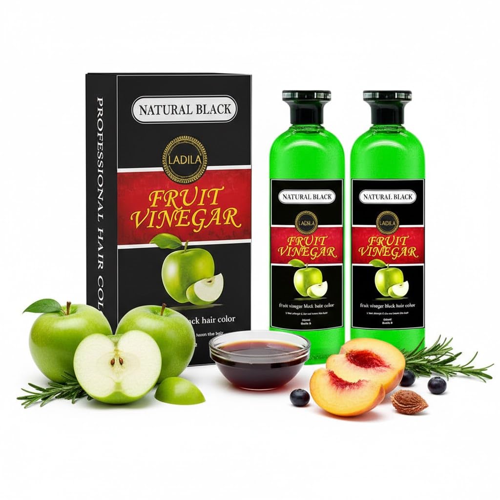 LADILA Fruit Vinegar Hair Color for White Hair Coverage, Natural Black Semi-Permanent Dye, Ammonia Free Hair Dye for Men and Women, All Hair Types, Made In India Pack of 2 (100 ml (Pack of 2))