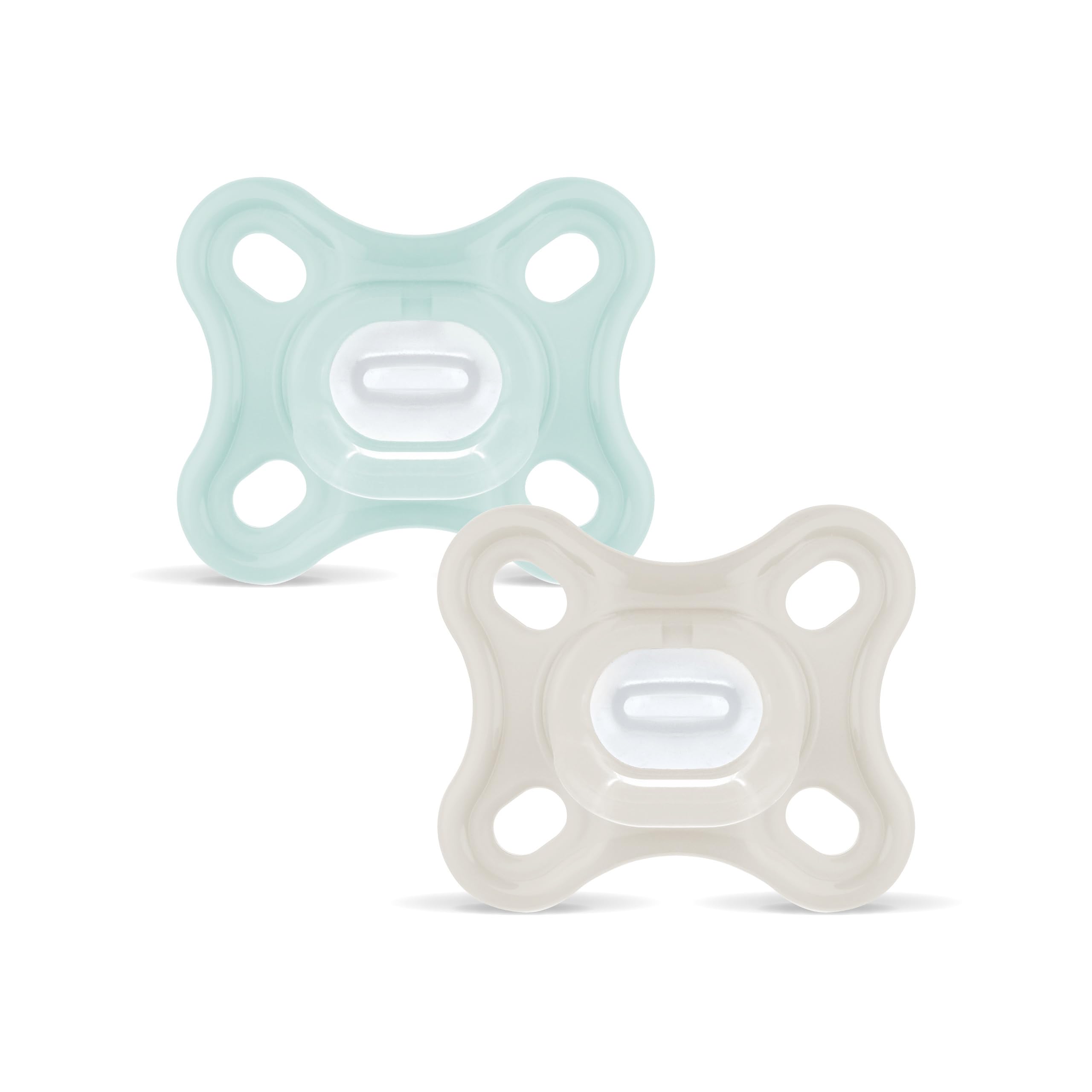 MAM All Silicone Pacifier, 0-3 Months, with Symmetrical Teat, Extra Small and Slim Neck Silicone Skin Soft Silicone Easy Acceptance, with Self-Sterilizing Box, MAM Comfort, Neutral, 2 Units