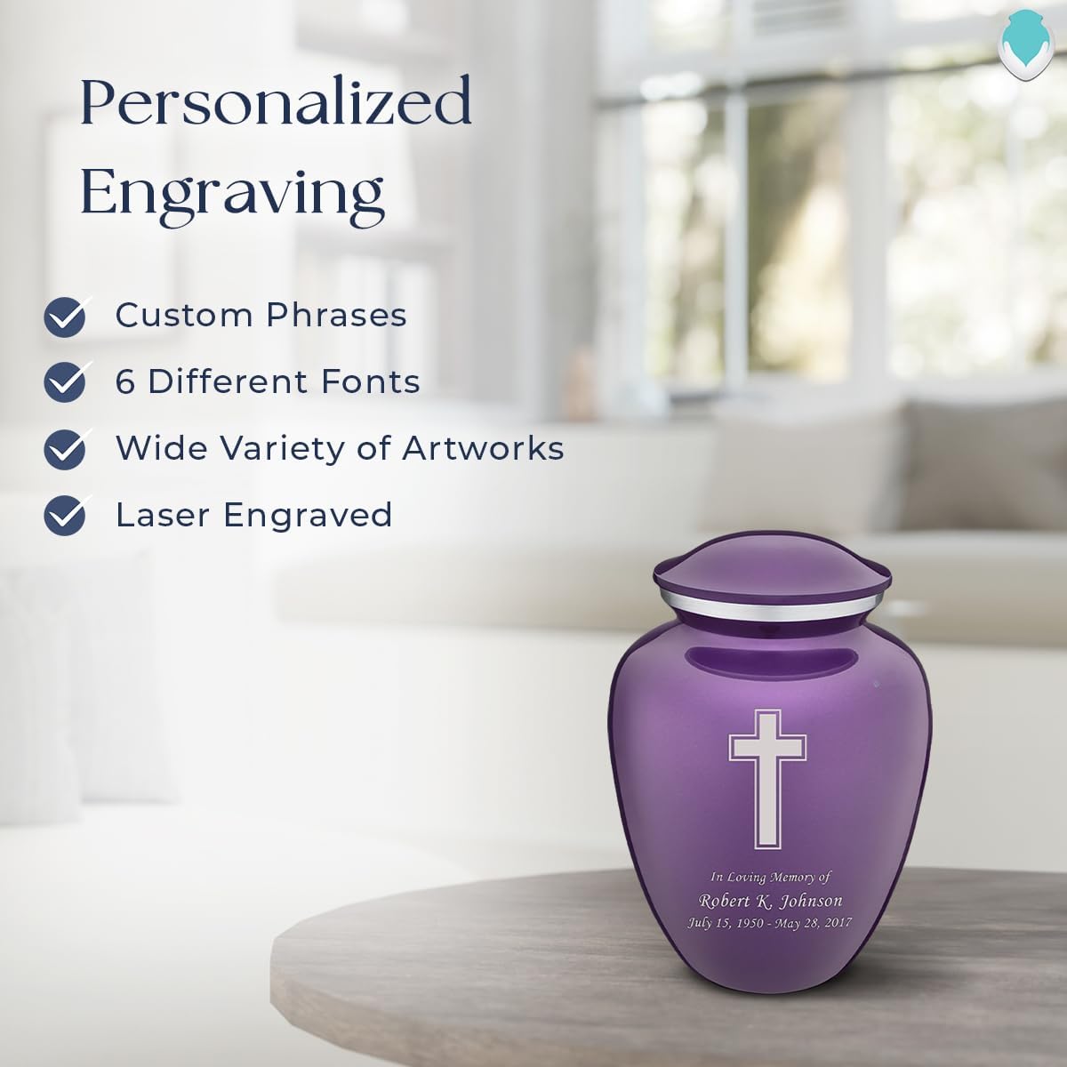 Geturns - Small Personalized Simple Cross Cremation Urns for Human Ashes I Purple Funeral Urn for Women and Men I Holds up to 44 Cubic Inches