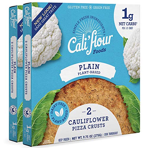 Cali\'flour Foods Plant-Based Pizza Crust (Plain, 2 Boxes, 4 Crusts) - Fresh Cauliflower Base | Vegan, Low Carb, High Protein, Gluten and Grain Free | Paleo Friendly