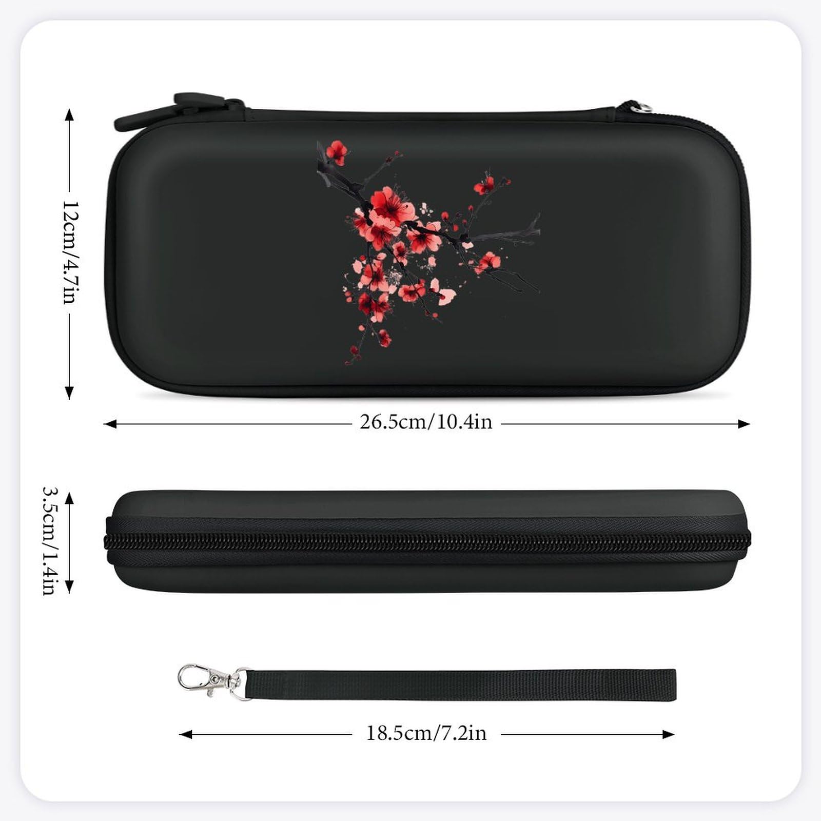 Red Blossoming Flowers Cherry Compatible with Switch Carrying Case Hard Travel Game Bag Pouch with 15 Games Accessories Black-style