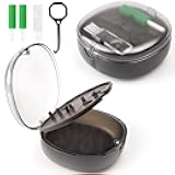 Retainer Case with mirror, Aligner remover tool and 2 Aligner Chewies, used for oral care removal and Storage (Black)