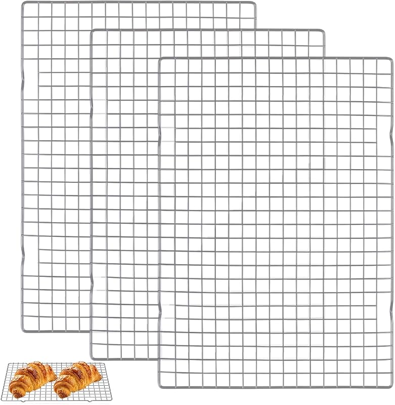 3 Piezas Rejilla para enfriar de Acero Inoxidable, 40,5 x 25,4 x 1,6 cm Rejilla para Enfriar Pasteles, Apta para Lavavajillas, Rejillas de Enfriamiento para Hornear,para Hornearenfriar, Asar, Hornear