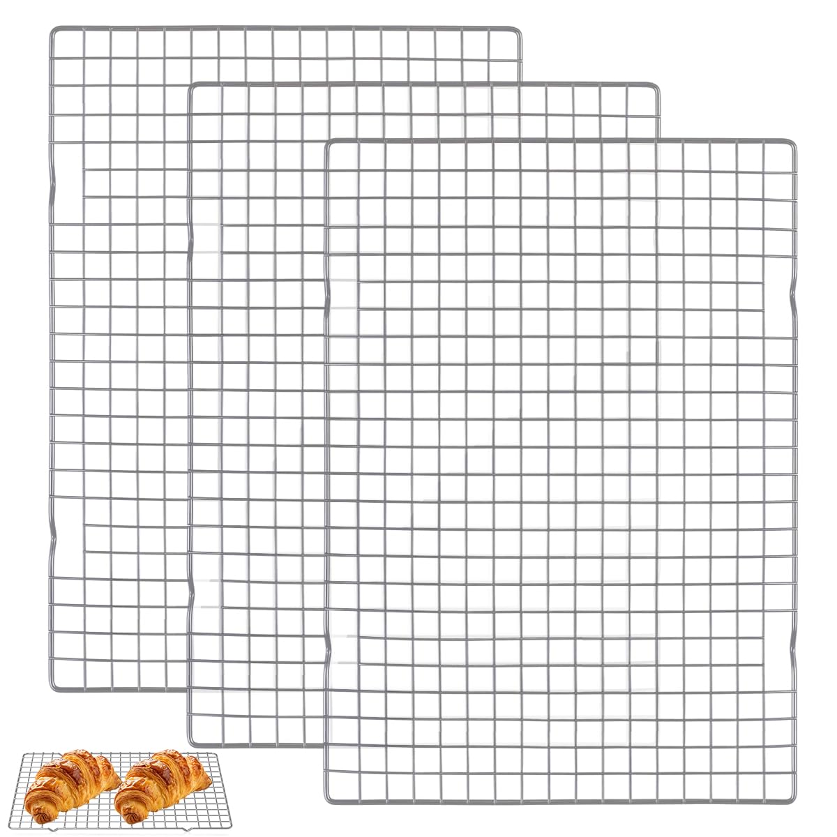 3 Piezas Rejilla para enfriar de Acero Inoxidable, 40,5 x 25,4 x 1,6 cm Rejilla para Enfriar Pasteles, Apta para Lavavajillas, Rejillas de Enfriamiento para Hornear,para Hornearenfriar, Asar, Hornear