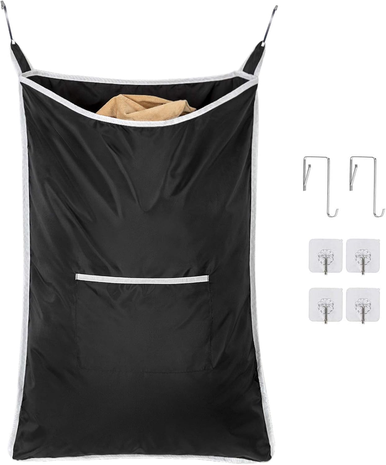 Chrislley Extra Large Hanging Laundry Hamper Bag with 2 Hook Types Door Waterproof Laundry Hamper for Holding Dirty Clothes and Saving Space (Black)