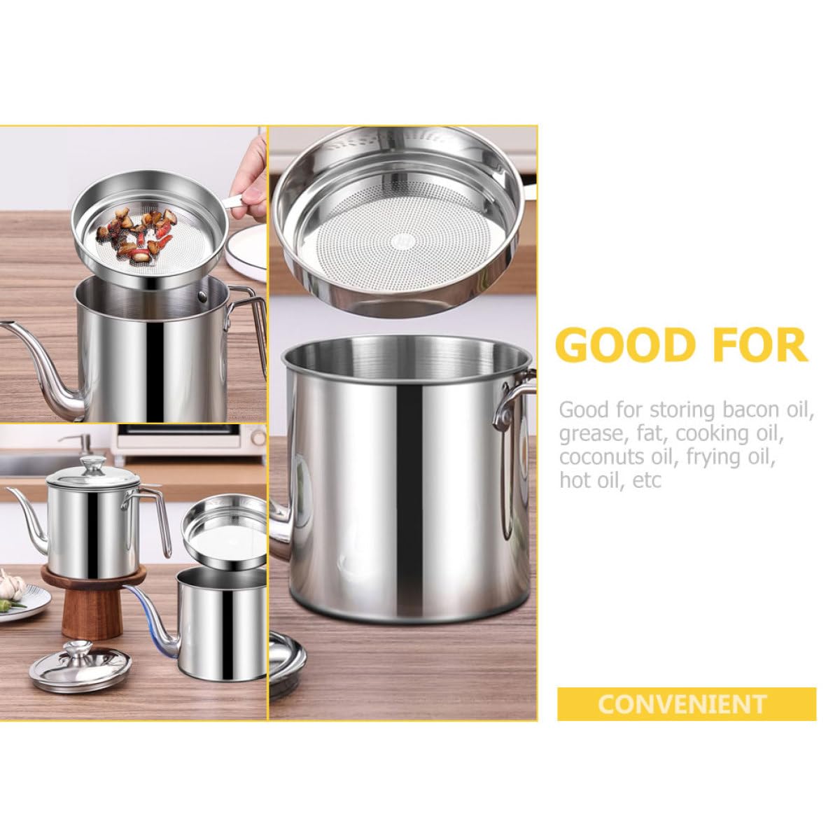 BESPORTBLE Contenitore per Condimenti in Acciaio 18L con Filtro Integrato Erogatore Multifunzione per Oli e Condimenti Design Compatto e Manico Ergonomico per Uso Quotidiano in Cucina