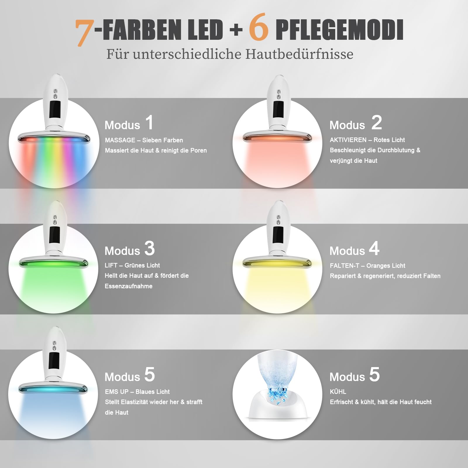 Gesichtsmassagegerät, EMS Gerät Gesicht gegen Falten, Face Massager mit 5°C Kühlung & 45°C Wärme, 6 Modi, 7 Farben LED Lichttherapie, Face Lifting Gerät für Gesicht & Hals Straffen - Weiß