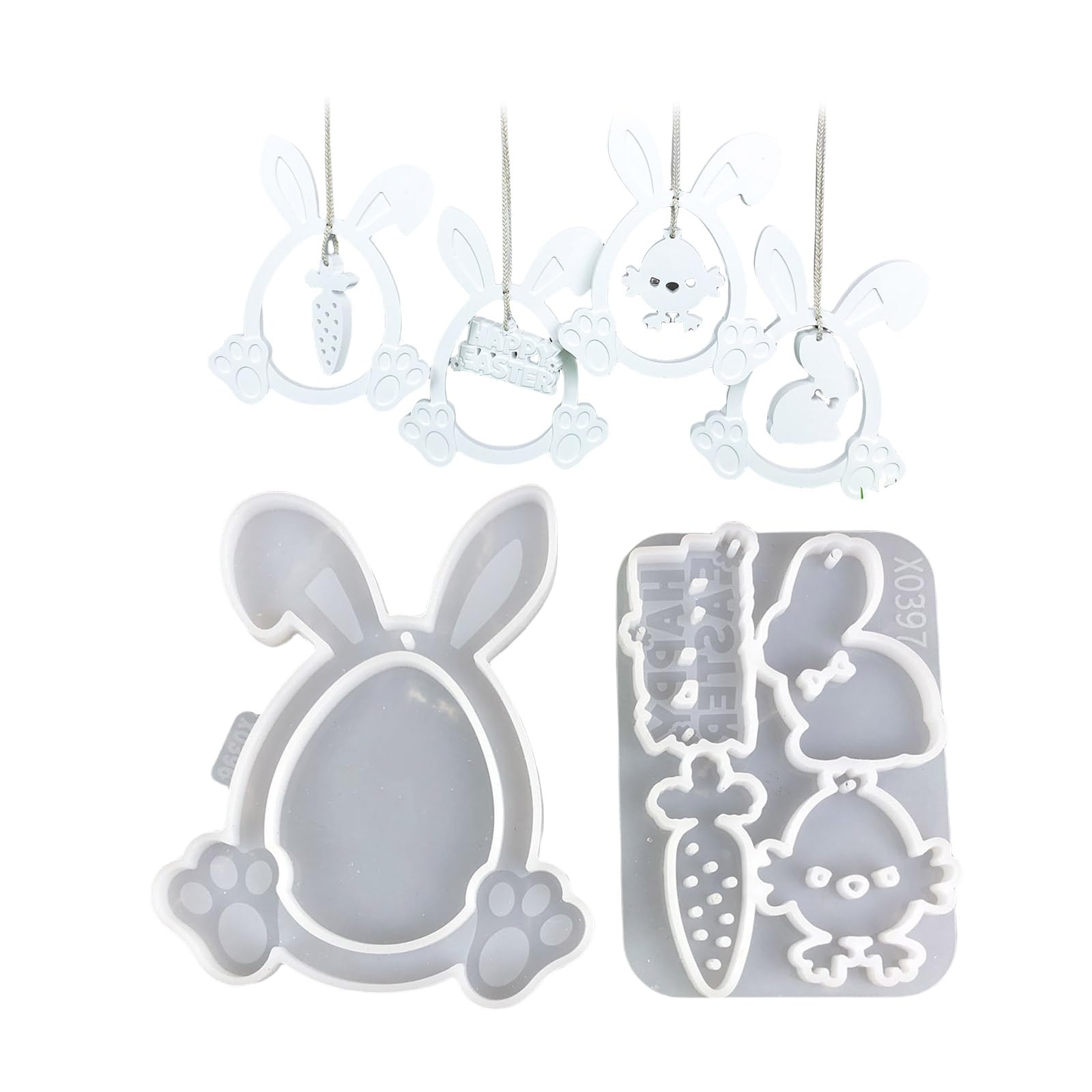 Kalttoy 2 Pcs Silicone Easters Rabbits Hanging Eggs Rabbits Pendant Molds Castings Molds