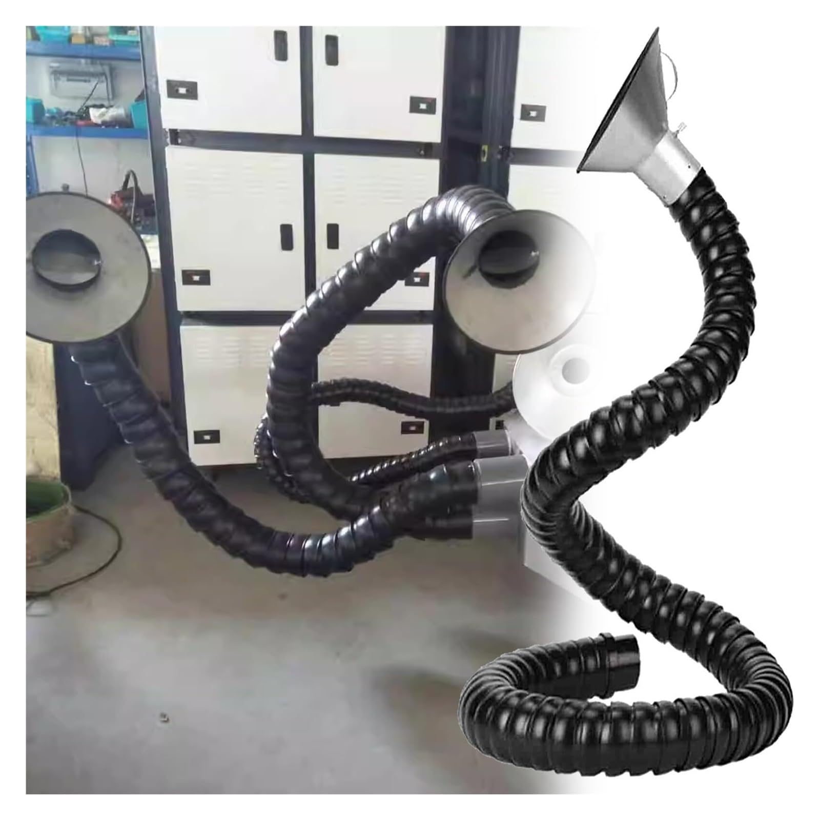 2m/6.6ft Articulated Flexible Fume Extractor Hose with Stainless Steel Hood, Industrial Dust Collection Arm for Workshop, with Adjustable Valve(Black,45mm/1.8inch)