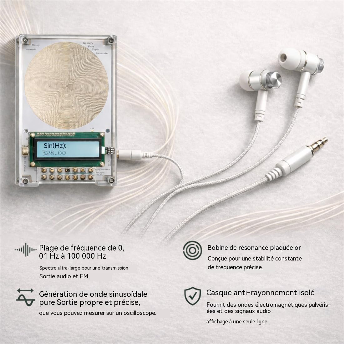 Générateur de Fréquences 7,83 Hz Onde Sinusoïdale Pure Réglable 0,01 Hz à 200 kHz Portable avec Écran USB
